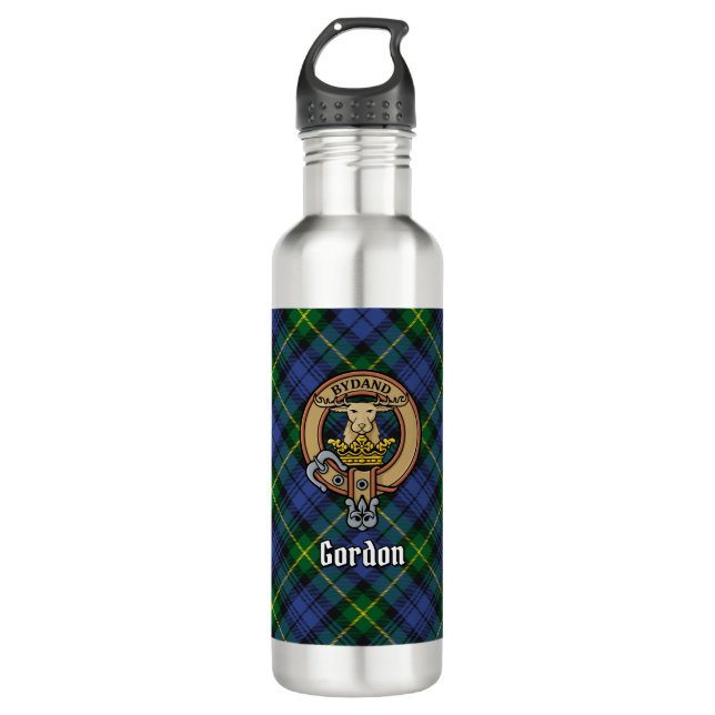 Bouteille D'eau Clan Gordon Crest sur Tartan (Devant)