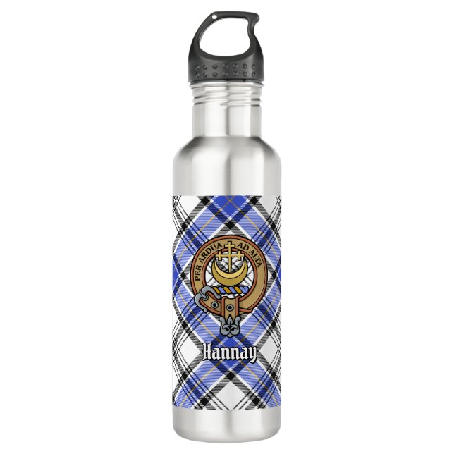 Bouteille D'eau Clan Hannay Crest sur Tartan (Devant)