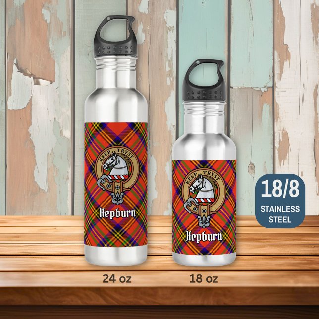 Bouteille D'eau Clan Hepburn Crest sur Tartan (Créateur téléchargé)