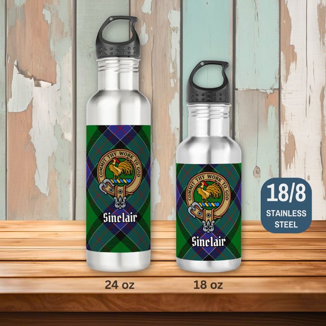 Bouteille D'eau Clan Sinclair Crest sur la chasse Tartan (Créateur téléchargé)