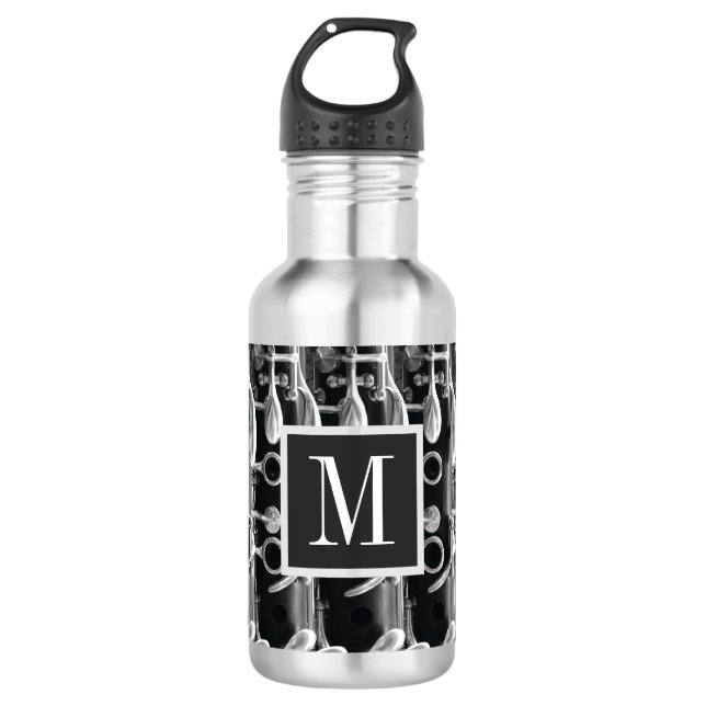 Bouteille D'eau Clarinet rouge, noir et blanc (Devant)