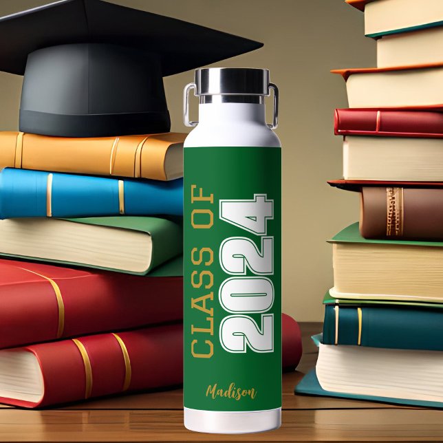 Bouteille D'eau Classe d'or vert de 2024 Graduation personnalisée (Créateur téléchargé)