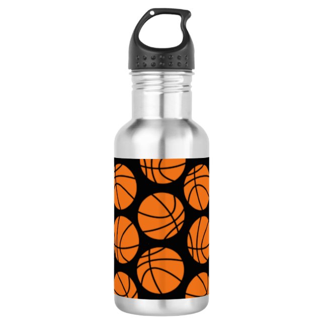 Bouteille D'eau Classic Basketball Pattern on Black (Devant)
