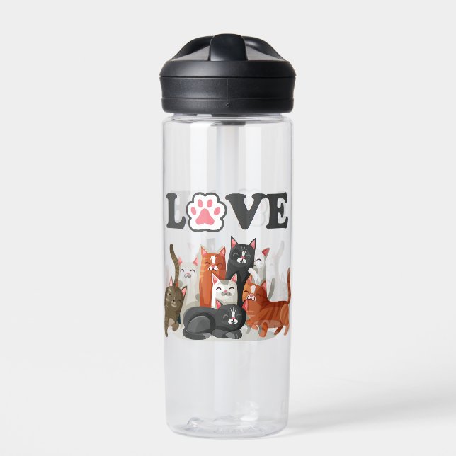 Bouteille D'eau Clowder mignon de chats illustration avec LOVE (Extérieur)