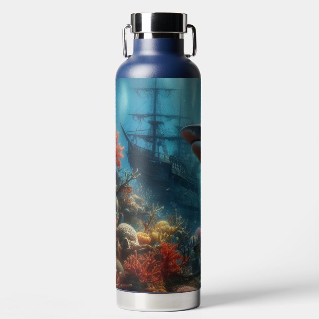 Bouteille D'eau Coastal/nautical tiger shark & coral reef (Avant)
