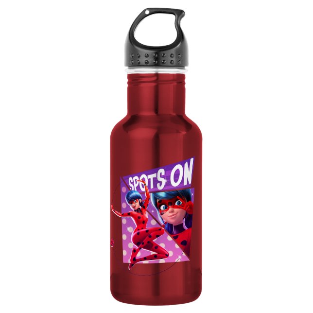 Bouteille D'eau Coccinelle | Spots Sur Graphique Violet (Devant)