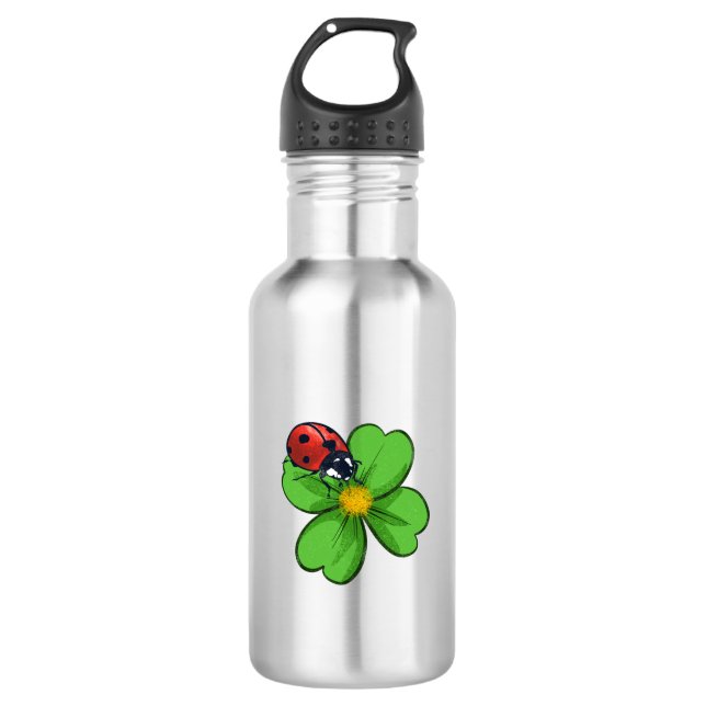 Bouteille D'eau Coccinelles et feuilles vertes Illustration de la  (Devant)