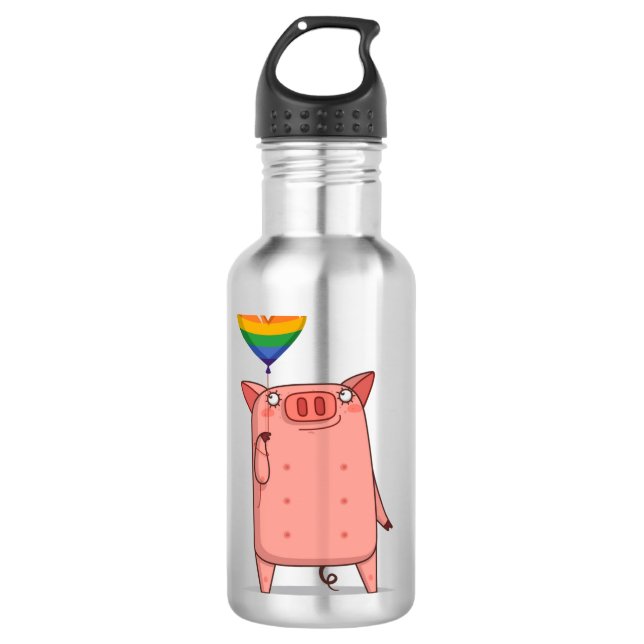 Bouteille D'eau Cochon Avec Ballot Arc-En-Ciel (Devant)