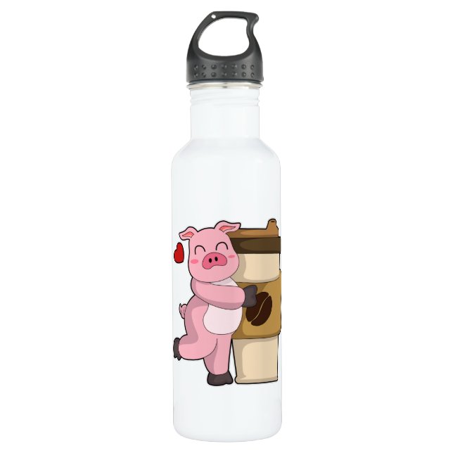 Bouteille D'eau Cochon avec café pour aller (Devant)