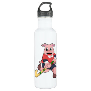 Bouteille D'eau Cochon de hockey avec chauve-souris de hockey