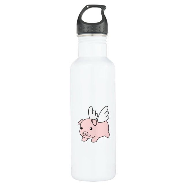 Bouteille D'eau Cochon volant - Cochon mignon avec ailes (Devant)
