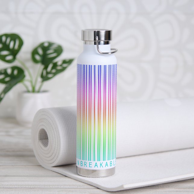 Bouteille D'eau Code-barres "INDESTRUCTIBLE" Couleurs arc-en-ciel (Yoga (pivoté))
