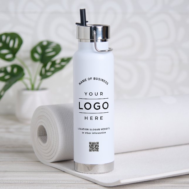 Bouteille D'eau Code QR Logo Blanc Marque de Bien-être (Yoga)