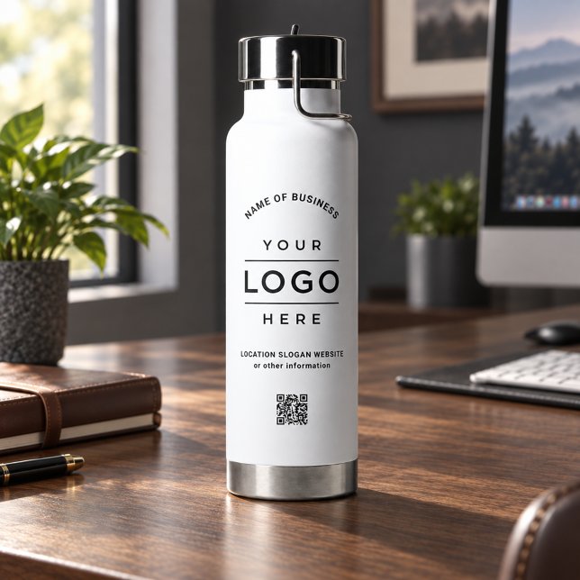 Bouteille D'eau Code QR Logo Blanc Marque de Bien-être (Créateur téléchargé)