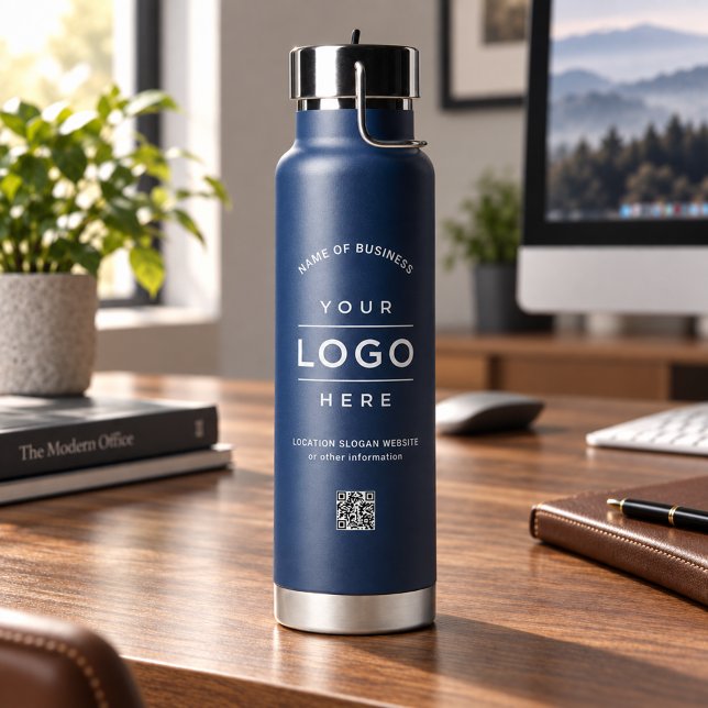 Bouteille D'eau Code QR Logo Navy Marque Bien-être (Créateur téléchargé)