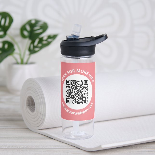 Bouteille D'eau Code QR moderne, texte personnalisé, rose et blanc (Yoga)