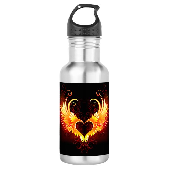 Bouteille D'eau Coeur de feu ange avec ailes (Devant)