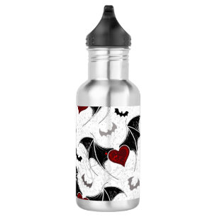 Bouteille D'eau Coeur d'Halloween avec ailes de chauve-souris noir