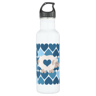 Bouteille D'eau Coeurs bleus et agneau mignon