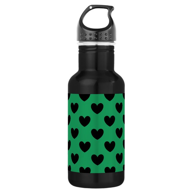 Bouteille D'eau Cœurs pois noirs sur vert Kelly (Devant)