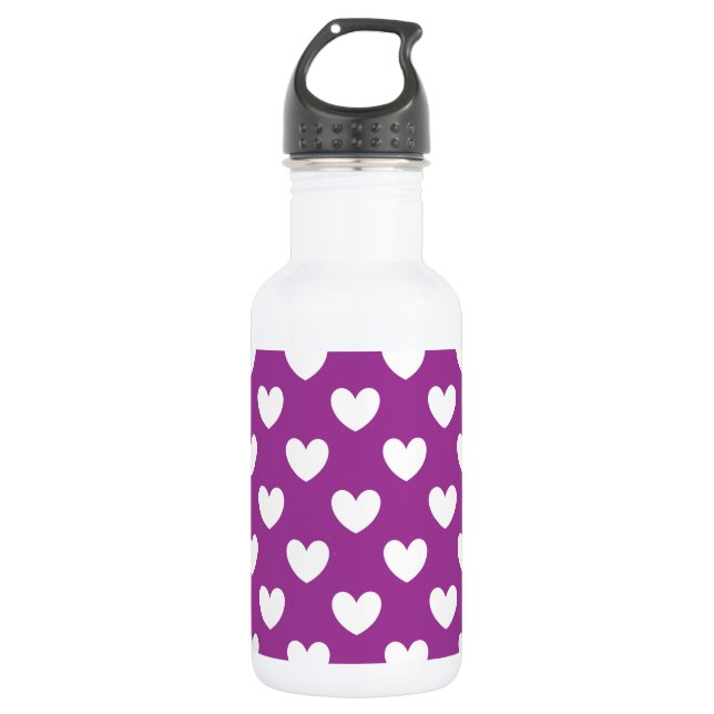 Bouteille D'eau Coeurs polka blanc sur Cactus violet Fleur violet (Devant)