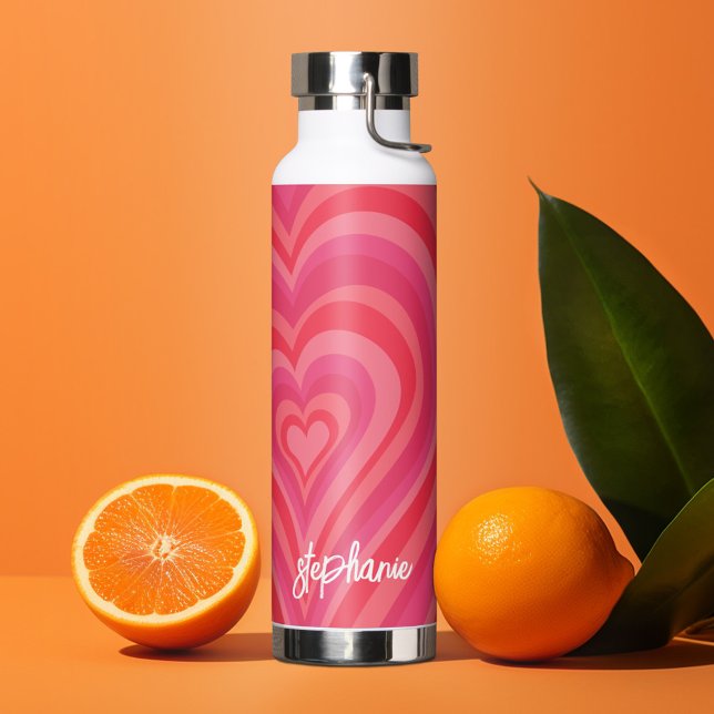 Bouteille D'eau Coeurs psychédéliques Calligraphie Nom du script P (Personalized water bottle with custom text - hearts)