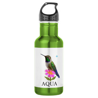 Bouteille D'eau Colibri moderne magnifique avec fleur sur fond bla