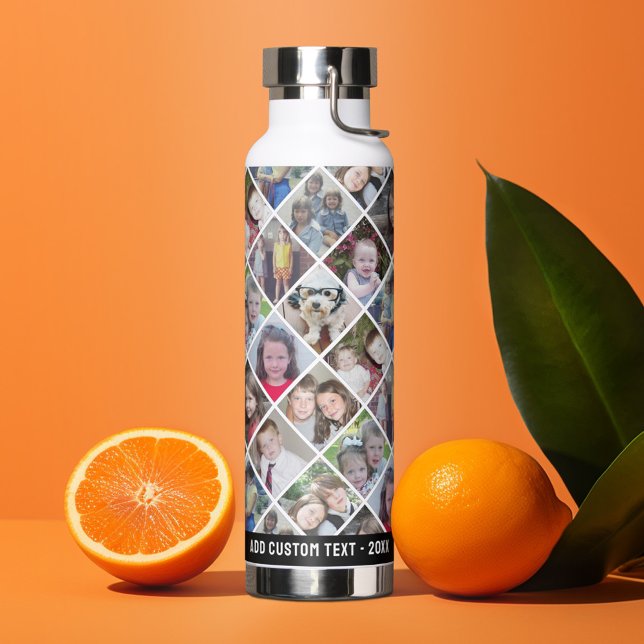 Bouteille D'eau Collage photo - 12 Photos Diamant sur tout le Moti (Personalized water bottle with custom text - photo collage)