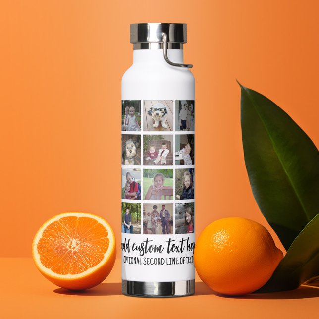 Bouteille D'eau Collage Photo - 28 Photos Sur Toute La Grille Moti (Personalized water bottle with custom text - photo collage)