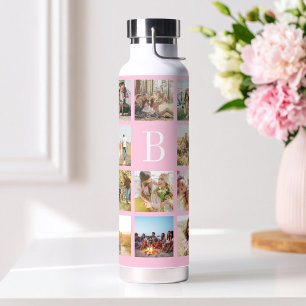 Bouteille D'eau Collage photo personnalisé Monogramme Rose 19