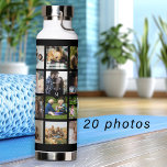 Bouteille D'eau Collage photo simple monogrammed keepsar noir<br><div class="desc">Ajoutez 20 photos de famille, d'enfants, d'animaux de compagnie ou de meilleurs amis et créez votre propre grille de collage tendance bouteille d'eau noire et blanche avec votre nom personnel ou de famille monogramme initial dans un coeur noir. Facile à personnaliser avec vos images et votre lettre carrés personnalisées. Il...</div>