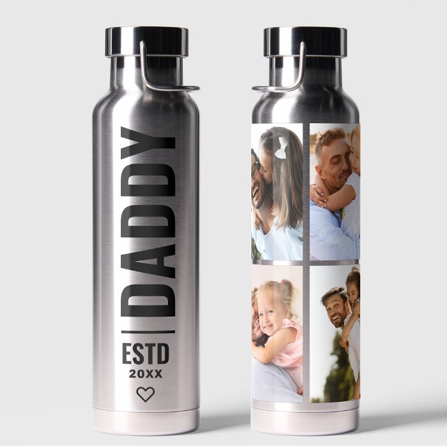 Bouteille D'eau Collage Wrap Papa Photo Noir Argent (Créateur téléchargé)