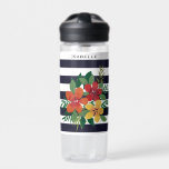 Bouteille D'eau Coloré Floral Noir Blanc rayé Personnalisé<br><div class="desc">Bandes modernes et florale bouteille personnalisée.</div>