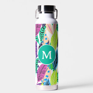Bouteille D'eau Coloré moderne Tropical Feuille Motif Monogramme