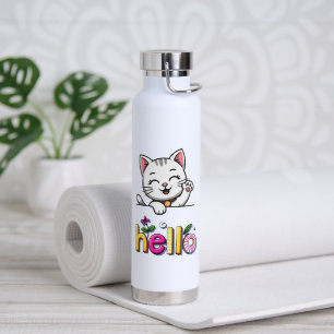 Bouteille d'eau colorée rétro avec un chat mignon