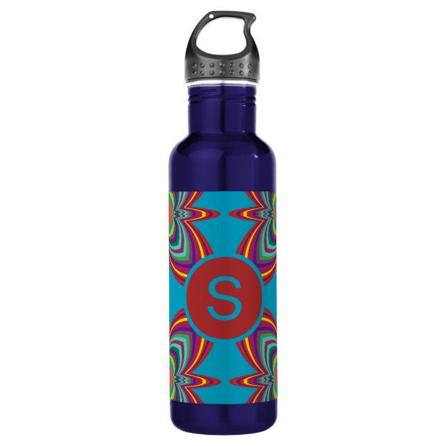 Bouteille D'eau Colorful Psychedelic Geometric Pattern Monogram (Devant)