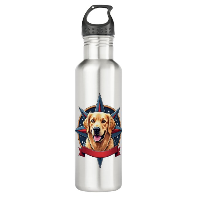 Bouteille D'eau Compas étoilé patriotique du Golden Retriever Tee  (Devant)