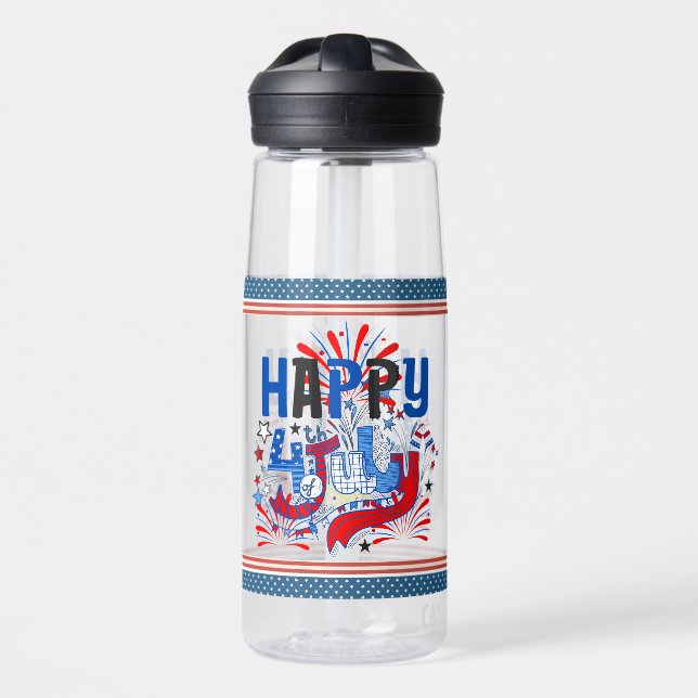 Bouteille D'eau Conception de célébration patriotique du 4 juillet (Avant)