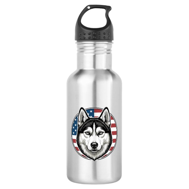 Bouteille D'eau Conception de chemise vectorielle de chien patriot (Devant)