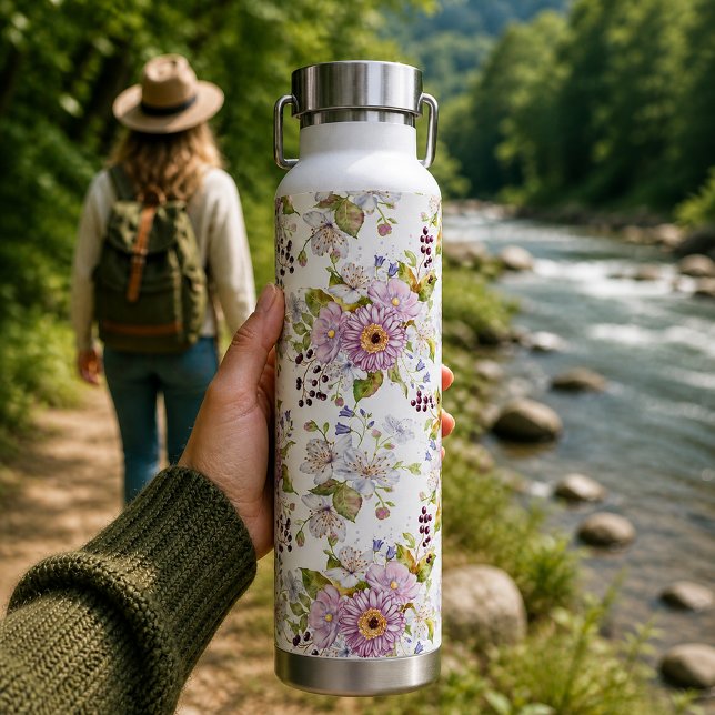 Bouteille D'eau Conception de design floral de fleurs sauvages pas (Pastel Wildflower Floral Aesthetic Design Water Bottle)