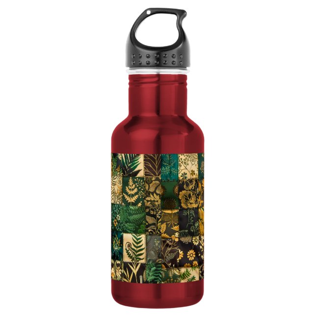 Bouteille D'eau ✨Conception de motif floral en patchwork botanique (Devant)