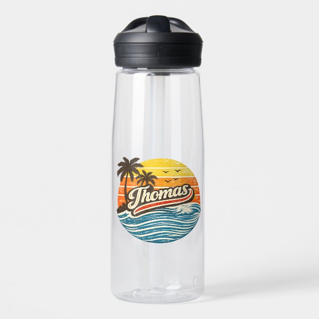 Bouteille D'eau Conception de nom de Thomas Retro Sunset (Avant)