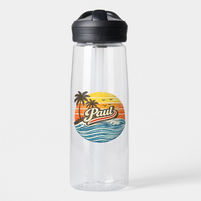 Bouteille D'eau Conception de nom Paul Retro Sunset (Avant)