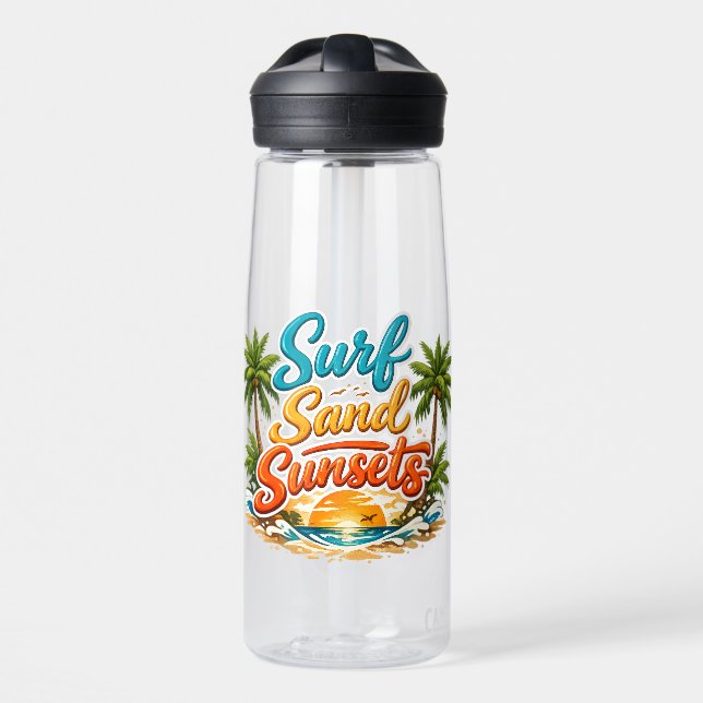 Bouteille D'eau Conception de plage tropicale Surf Sable Couchers  (Avant)