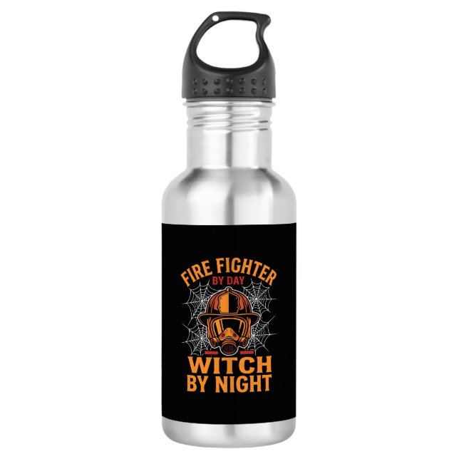 Bouteille D'eau Conception de sorcière de Halloween de pompier (Devant)