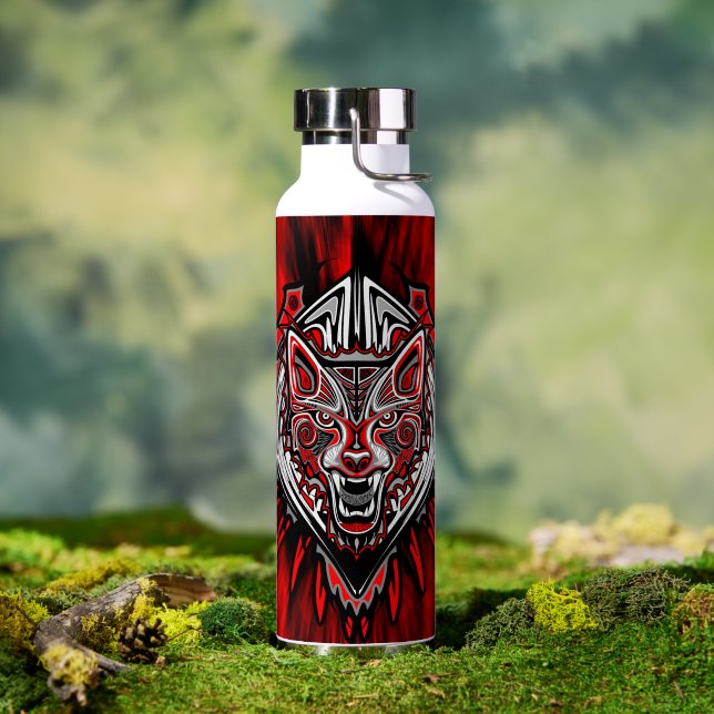 Bouteille D'eau Conception de totem tribal Haida de loup (Extérieur (pivotée))