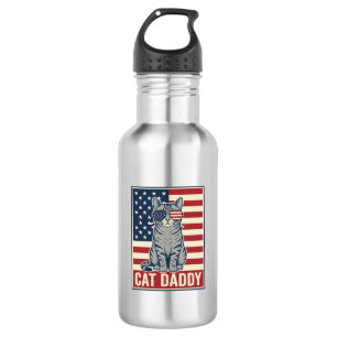 Bouteille D'eau Conception de vecteur de chat patriotique Cat Dadd