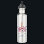 Bouteille D'eau Conception florale d'aquarelle de beau visage de<br><div class="desc">Conception florale de belle d'amusement de licorne aquarelle colorée de visage. Le cadeau parfait pour la fille dans votre vie avec ces beaux illustration et espace de licorne d'aquarelle à personnaliser. Une partie d'une collection.</div>