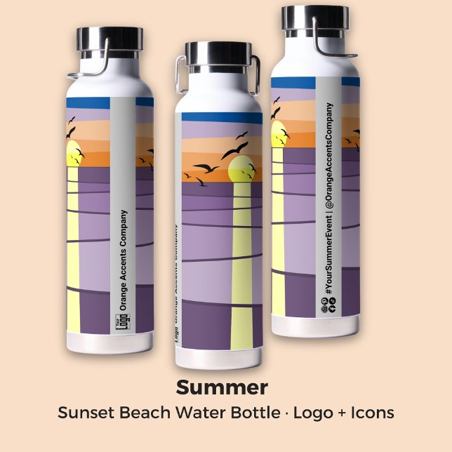 Bouteille D'eau Conception personnalisée du coucher de soleil ・ Év (Beach Sunset Stylized · Sponsor Local Sports Event Water Bottle)