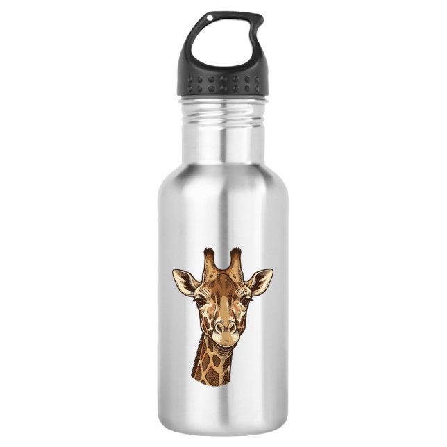 Bouteille D'eau Conception vectorielle de tête de girafe gravée vi (Devant)